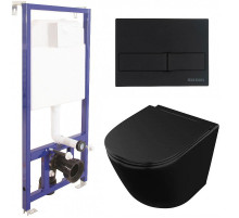 Комплект унитаза Owl 1975 Vind Cirkel-H OWLT190305 с инсталляцией Berges Wasserhaus Novum L5 040215 с сиденьем Микролифт и Черной матовой клавишей смыва