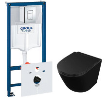 Комплект унитаза Owl 1975 Vind Cirkel-H OWLT190305 с инсталляцией Grohe Rapid SL 38775001 с сиденьем Микролифт и клавишей смыва Хром