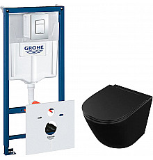 Комплект унитаза Owl 1975 Vind Cirkel-H OWLT190305 с инсталляцией Grohe Rapid SL 38775001 с сиденьем Микролифт и клавишей смыва Хром