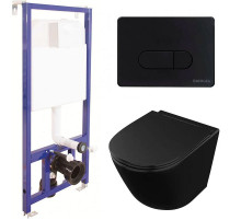 Комплект унитаза Owl 1975 Vind Cirkel-H OWLT190305 с инсталляцией Berges Wasserhaus Novum D5 040235 с сиденьем Микролифт и Черной матовой клавишей смыва