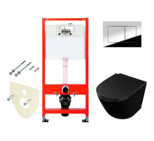 Комплект унитаза Owl 1975 Vind Cirkel-H OWLT190305 с инсталляцией Tece Profil 9400412 с сиденьем Микролифт и клавишей смыва Хром глянцевый