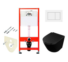 Комплект унитаза Owl 1975 Vind Cirkel-H OWLT190305 с инсталляцией Tece Base 9400413 с сиденьем Микролифт и Белой клавишей смыва