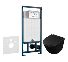 Комплект унитаза Owl 1975 Vind Cirkel-H OWLT190305 с сиденьем Микролифт и инсталляцией WeltWasser WW Marberg 507 10000005949+10000005952 с клавишей смыва Хром глянцевый