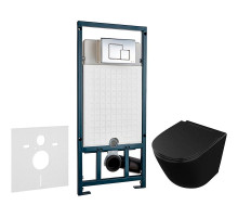 Комплект унитаза Owl 1975 Vind Cirkel-H OWLT190305 с сиденьем Микролифт и инсталляцией WeltWasser WW Marberg 507 10000005949+10000005953 с клавишей смыва Хром глянцевый