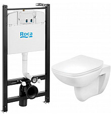 Комплект унитаза с инсталляцией Roca Debba Pack Rimless 893104970 с сиденьем Микролифт без клавиши смыва