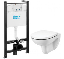 Комплект унитаза с инсталляцией Roca Debba Round Pack Rimless 893104980 с сиденьем Микролифт без клавиши смыва