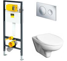 Комплект унитаза Roca Mateo 346200000+ZRU9302815 с инсталляцией Viega Prevista Dry 792855 с сиденьем и клавишей смыва Хром