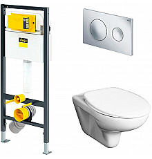Комплект унитаза Roca Mateo 346200000+ZRU9302815 с инсталляцией Viega Prevista Dry 792855 с сиденьем и клавишей смыва Хром