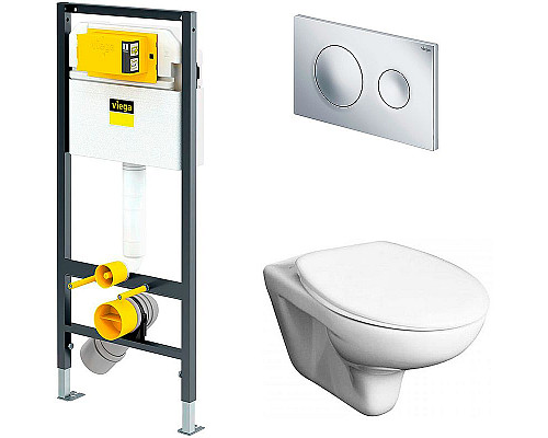 Заказать Комплект унитаза Roca Mateo 346200000+ZRU9302815 с инсталляцией Viega Prevista Dry 792855 с сиденьем и клавишей смыва Хром в магазине сантехники Santeh-Crystal.ru