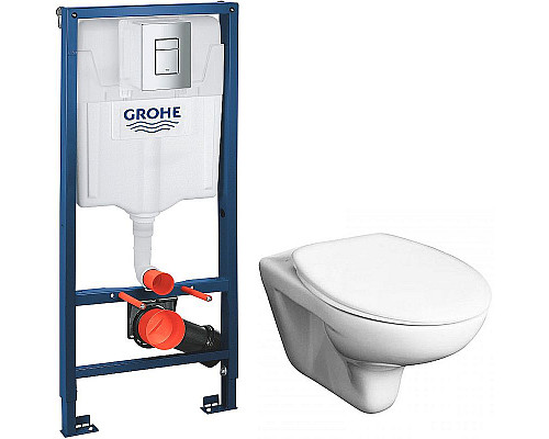 Приобрести Комплект унитаза Roca Mateo 346200000+ZRU9302815 с инсталляцией Grohe Rapid SL 38772001 с сиденьем и клавишей смыва Хром в магазине сантехники Santeh-Crystal.ru