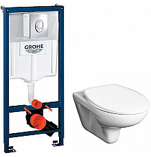 Комплект унитаза Roca Mateo 346200000+ZRU9302815 с инсталляцией Grohe Rapid SL 38721001 с сиденьем и клавишей смыва Хром