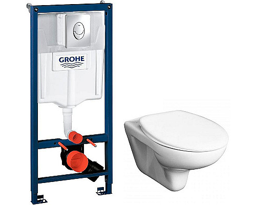 Купить Комплект унитаза Roca Mateo 346200000+ZRU9302815 с инсталляцией Grohe Rapid SL 38721001 с сиденьем и клавишей смыва Хром в магазине сантехники Santeh-Crystal.ru