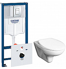 Комплект унитаза Roca Mateo 346200000+ZRU9302815 с инсталляцией Grohe Rapid SL 38775001 с сиденьем и клавишей смыва Хром