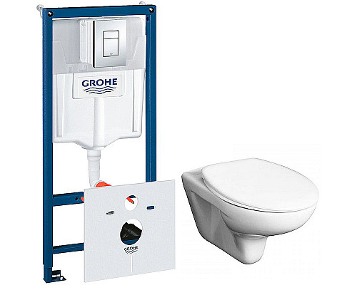 Купить Комплект унитаза Roca Mateo 346200000+ZRU9302815 с инсталляцией Grohe Rapid SL 38775001 с сиденьем и клавишей смыва Хром в магазине сантехники Santeh-Crystal.ru