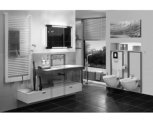 Купить Комплект унитаза Roca Mateo 346200000+ZRU9302815 с инсталляцией Grohe Rapid SL 38775001 с сиденьем и клавишей смыва Хром в магазине сантехники Santeh-Crystal.ru