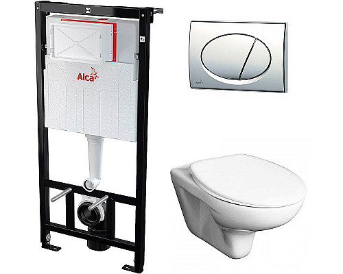 Купить Комплект унитаза Roca Mateo 346200000+ZRU9302815 с инсталляцией Alcaplast Sadromodul AM101/1120-3:1 RU M71-0001 с сиденьем и клавишей смыва Хром в магазине сантехники Santeh-Crystal.ru