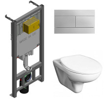 Комплект унитаза Roca Mateo 346200000+ZRU9302815 с сиденьем и инсталляцией Jacob Delafon E29025-NF+E4316-CP с клавишей смыва Хром