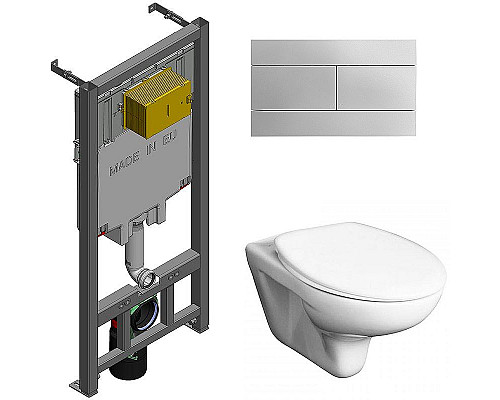 Заказать Комплект унитаза Roca Mateo 346200000+ZRU9302815 с сиденьем и инсталляцией Jacob Delafon E29025-NF+E4316-CP с клавишей смыва Хром в магазине сантехники Santeh-Crystal.ru