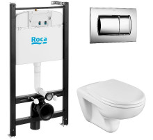 Комплект унитаза с инсталляцией Roca Mateo 893100010 с сиденьем Микролифт и клавишей смыва Хром