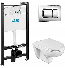 Комплект унитаза с инсталляцией Roca Mateo 893100010 с сиденьем Микролифт и клавишей смыва Хром