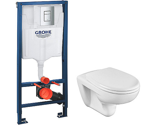 Приобрести Комплект унитаза Roca Mateo 346200000+ZRU9302822 с инсталляцией Grohe Rapid SL 38772001 с сиденьем Микролифт и клавишей смыва Хром в магазине сантехники Santeh-Crystal.ru