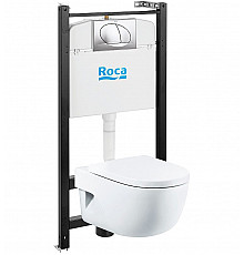 Комплект унитаза с инсталляцией Roca Meridian 7893104110 с сиденьем Микролифт и клавишей смыва Хром