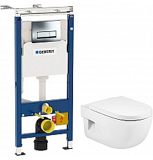 Комплект унитаза Roca Meridian N 346247000+8012A200B с инсталляцией Geberit Duofix Plattenbau Delta UP100 458.125.21.1 с сиденьем Микролифт и клавишей смыва Хром