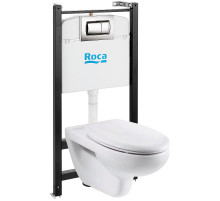 Комплект унитаза с инсталляцией Roca Victoria 893100000 с сиденьем Микролифт и клавишей смыва Хром