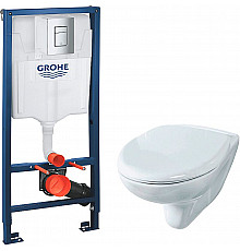 Комплект унитаза Rosa Элеганс Люкс Вн УнБ32 4620008195438 с инсталляцией Grohe Rapid SL 38772001 с сиденьем Микролифт и клавишей смыва Хром