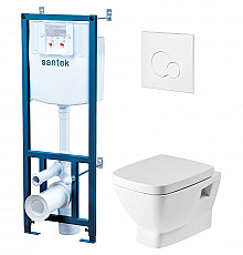 Комплект унитаза с инсталляцией Santek Нео Пэк 1WH302463 с сиденьем Микролифт и Белой клавишей смыва