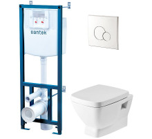 Комплект унитаза с инсталляцией Santek Нео Пэк 1WH501543 с сиденьем Микролифт и клавишей смыва Хром