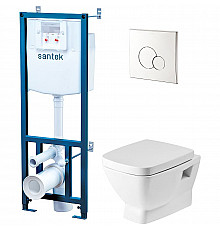 Комплект унитаза с инсталляцией Santek Нео Пэк 1WH501543 с сиденьем Микролифт и клавишей смыва Хром