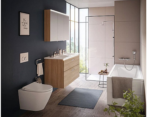 Купить Комплект унитаза с инсталляцией Vitra Integra Round 9856B003-7205 с сиденьем Микролифт и клавишей смыва Хром глянцевый в магазине сантехники Santeh-Crystal.ru