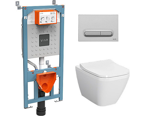 Santeh-Crystal.ru: Комплект унитаза с инсталляцией Vitra Integra Square 9856B003-7206 с сиденьем Микролифт и клавишей смыва Хром матовый Купить Комплект унитаза с инсталляцией Vitra Integra Square 9856B003-7206 с сиденьем Микролифт и клавишей смыва Хром матовый в магазине сантехники Santeh-Crystal.ru