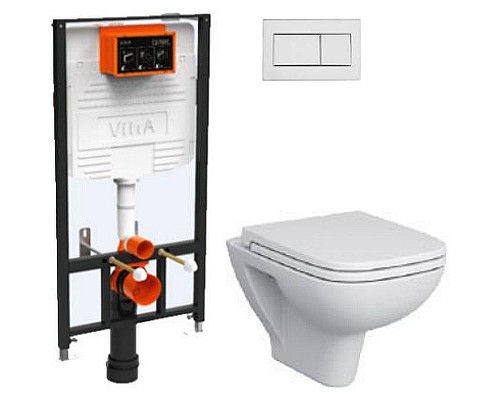 Купить Комплект унитаза с инсталляцией Vitra S 20 9004B003-7207 с сиденьем Микролифт и клавишей смыва Хром глянец в магазине сантехники Santeh-Crystal.ru