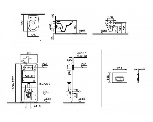 Заказать Комплект унитаза с инсталляцией Vitra S20 9004B003-7202 с сиденьем Микролифт и кнопкой смыва Хром в магазине сантехники Santeh-Crystal.ru