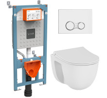 Комплект унитаза с инсталляцией Vitra S 40 9860B003-7200 с сиденьем Микролифт и клавишей смыва Хром глянцевый