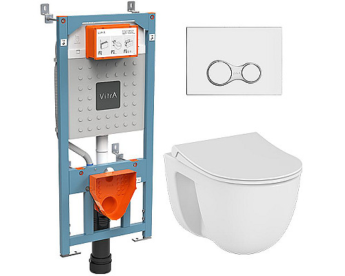 Приобрести Комплект унитаза с инсталляцией Vitra S 40 9860B003-7200 с сиденьем Микролифт и клавишей смыва Хром глянцевый в магазине сантехники Santeh-Crystal.ru