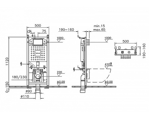 Приобрести Комплект унитаза с инсталляцией Vitra S 40 9860B003-7200 с сиденьем Микролифт и клавишей смыва Хром глянцевый в магазине сантехники Santeh-Crystal.ru