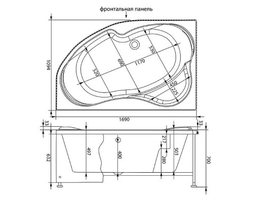 Заказать Акриловая ванна Aquanet Capri 170x110 L 205345 без гидромассажа в магазине сантехники Santeh-Crystal.ru