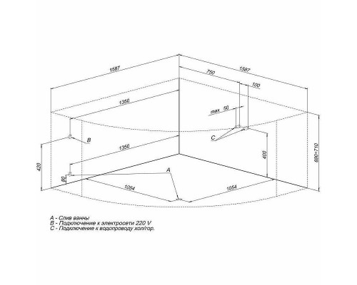 Заказать Акриловая ванна Aquanet Santiago 160x160 205545 без гидромассажа в магазине сантехники Santeh-Crystal.ru