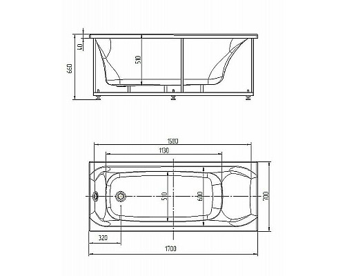 Купить Акриловая ванна Aquatek Афродита 170x70 AFR170-0000024 без гидромассажа с фронтальной панелью с каркасом (вклеенный) со слив-переливом (слева) в магазине сантехники Santeh-Crystal.ru