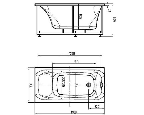 Купить Акриловая ванна Aquatek Альфа 140х70 ALF140-0000005 без гидромассажа с фронтальной панелью с каркасом (вклеенный) со слив-переливом (слева) в магазине сантехники Santeh-Crystal.ru