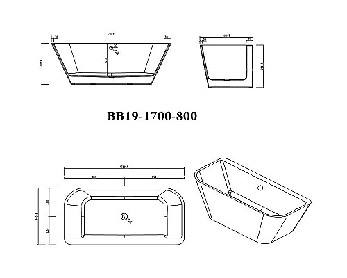 Купить Акриловая ванна BelBagno 170x80 BB19-1700-800 без гидромассажа в магазине сантехники Santeh-Crystal.ru