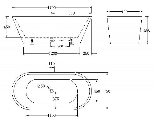 Купить Акриловая ванна BelBagno 170x75 BB61-1700-W0 без гидромассажа в магазине сантехники Santeh-Crystal.ru