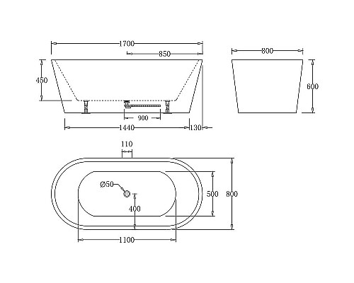 Приобрести Акриловая ванна BelBagno 170x80 BB71-1700-W0 без гидромассажа в магазине сантехники Santeh-Crystal.ru