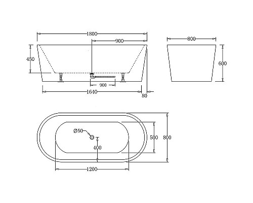 Купить Акриловая ванна BelBagno 180x80 BB71-1800-NERO-W0 Черная Белая без гидромассажа в магазине сантехники Santeh-Crystal.ru