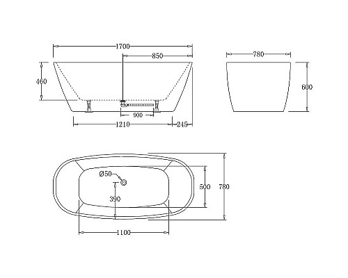 Купить Акриловая ванна BelBagno 170x78 BB72-1700-W0 без гидромассажа в магазине сантехники Santeh-Crystal.ru