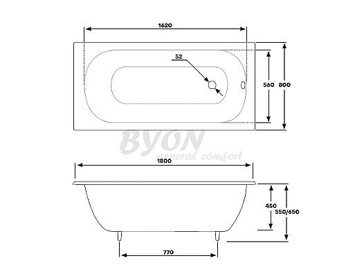 Приобрести Чугунная ванна Byon 13М Maxi 180x80 Ц0000139 с антискользящим покрытием в магазине сантехники Santeh-Crystal.ru