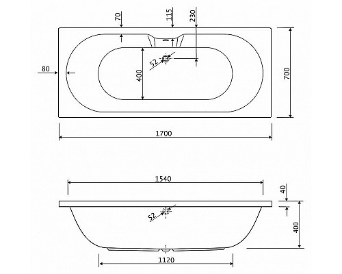 Купить Акриловая ванна Cezares Calisto 170x70 CALISTO-170-70-45-W37 без гидромассажа в магазине сантехники Santeh-Crystal.ru